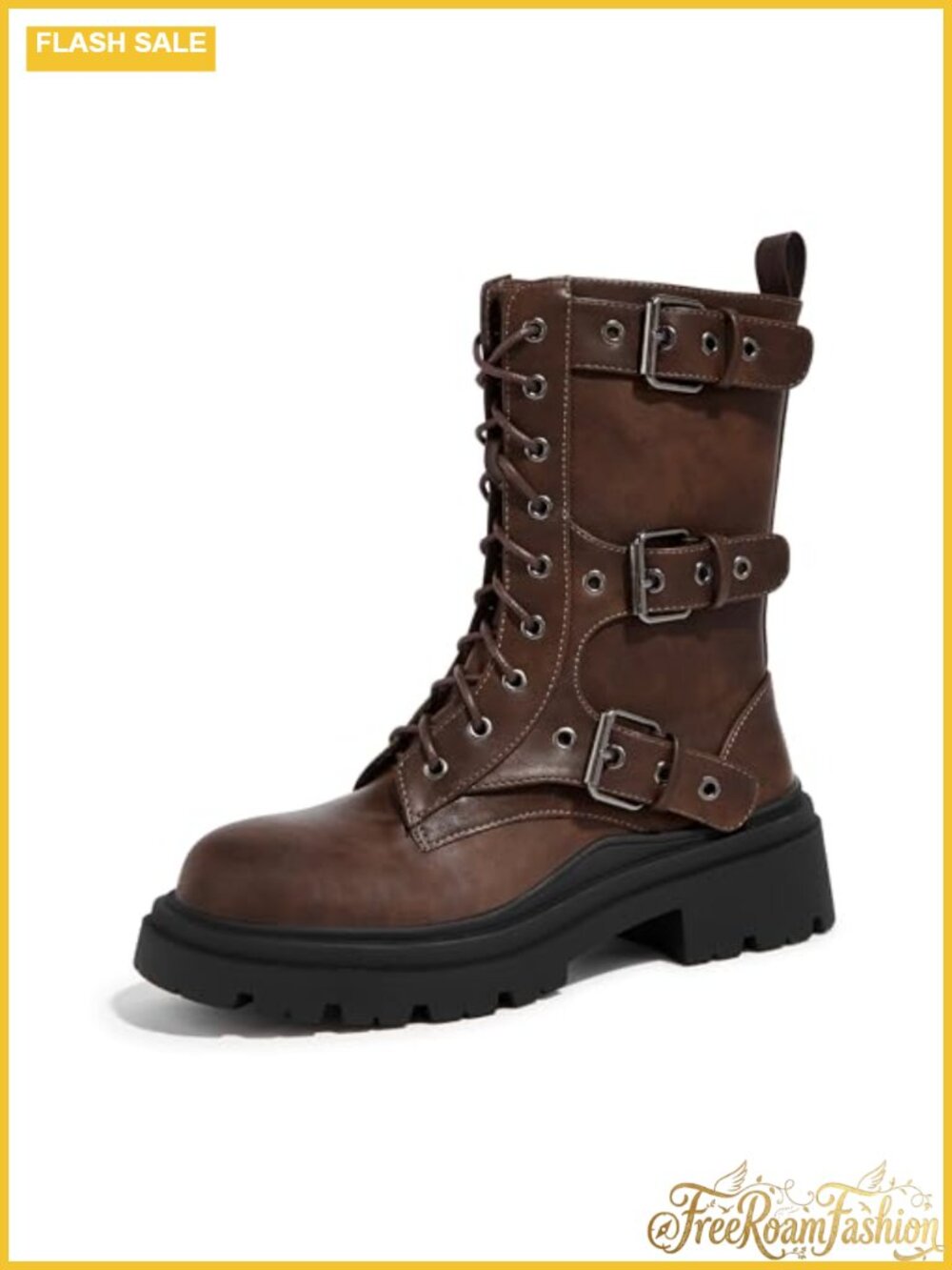 Women's Combat Boots Platform Chunky Mid Calf Ankle Booties Motorcycle Side Zip